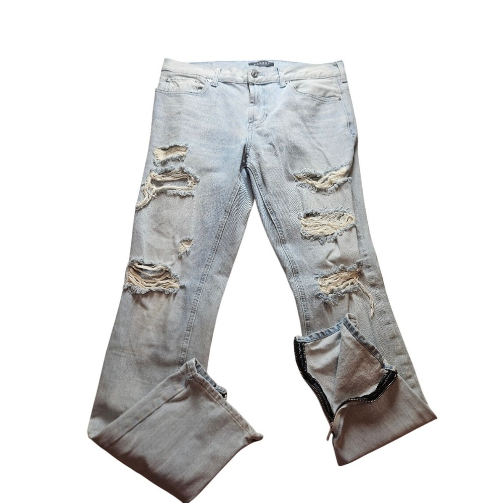 PacSun Mens Stacked Skinny Distressed Light Wash Ankle Zip‎ Jeans 32x30